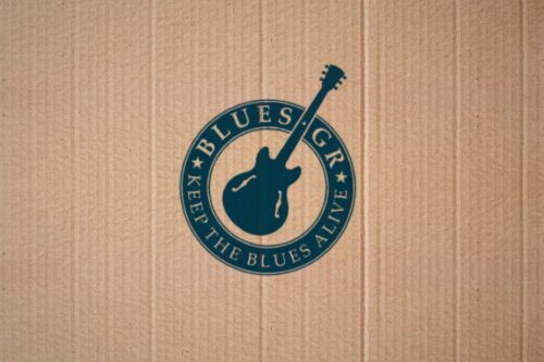 Blues.Gr logo printed on cardboard - Steven Keene interview