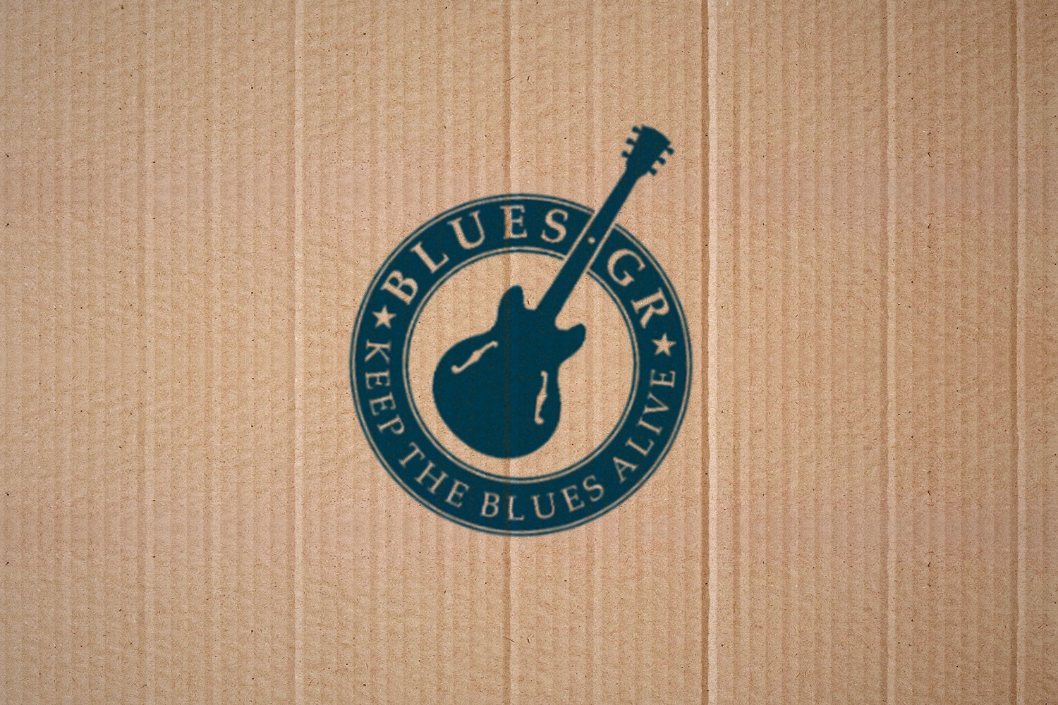 Blues.Gr logo printed on cardboard - Steven Keene interview