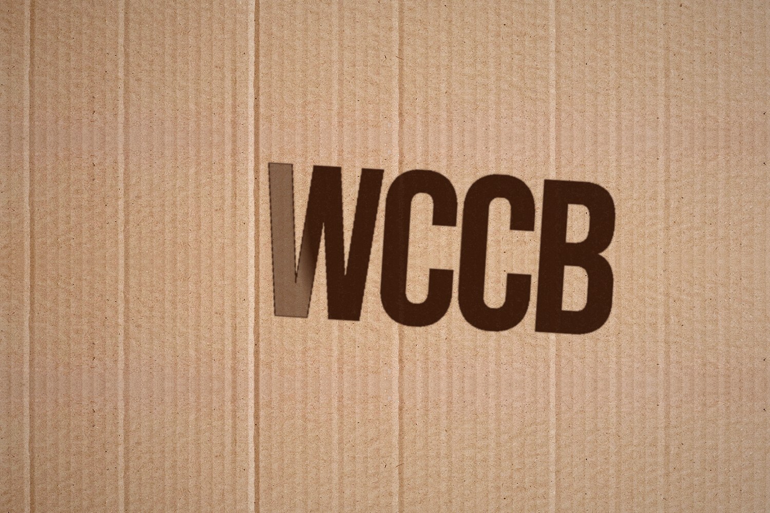 WCCB Charlotte logo printed on cardboard - Steven Keene TV interview